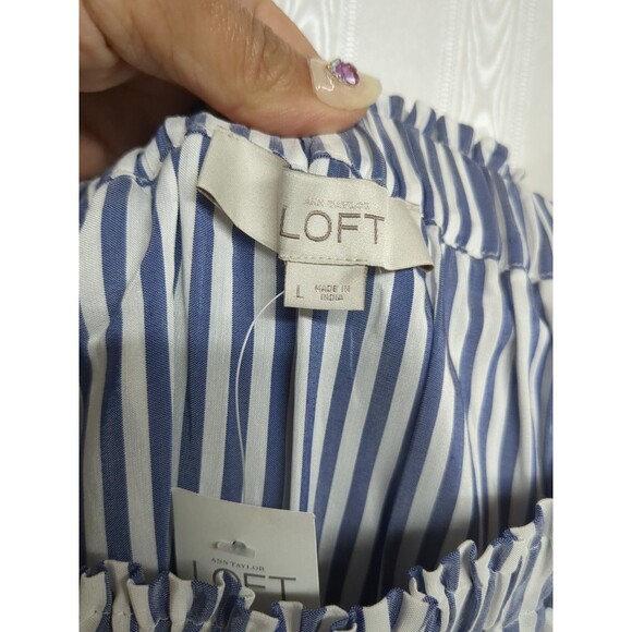 NEW LOFT Large Midi Ruffles Off Shoulders Short Sleeves Stripes Summer Vacation - Picture 11 of 13